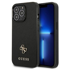 Заредете изображение във визуализатора на галерията – Original Etui GUESS Saffiano 4G Small Metal Logo GUHCP13LPS4MK for Iphone 13 Pro black
