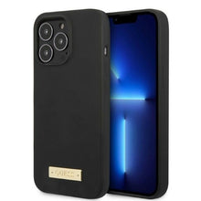 Заредете изображение във визуализатора на галерията – Original Case GUESS Silicone Logo Plate MagSafe GUHMP13LSPLK for Iphone 13 Pro black
