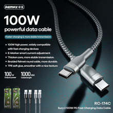 Заредете изображение във визуализатора на галерията – Remax cable type c - type c power delivery pd100w 5a fast charging rc-174c blue - TopMag
