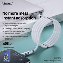 Заредете изображение във визуализатора на галерията – Remax cable usb for iphone lightning 8-pin magnetic-storing 2,1a rc-125i white - само за 19.2 лв
