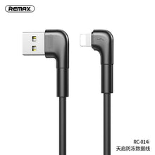 Заредете изображение във визуализатора на галерията – Remax cable usb for iphone lightning 8-pin tenky 2,1a rc-014i 90 degree black - TopMag
