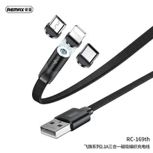 Заредете изображение във визуализатора на галерията – Remax cable usb magnetic 3in1 for iphone lightning 8-pin + type c + micro rc-169th black - TopMag
