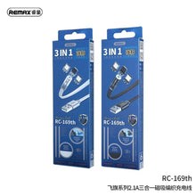 Заредете изображение във визуализатора на галерията – Remax cable usb magnetic 3in1 for iphone lightning 8-pin + type c + micro rc-169th black - TopMag
