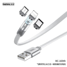 Заредете изображение във визуализатора на галерията – Remax cable usb magnetic 3in1 for iphone lightning 8-pin + type c + micro rc-169th white - TopMag
