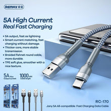 Заредете изображение във визуализатора на галерията – Remax cable usb to typ c jany 5a fast charging rc-1702 silver - TopMag
