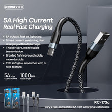 Заредете изображение във визуализатора на галерията – Remax cable usb to typ c surry 2 fast charging 5a  rc-173a black - TopMag
