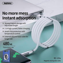 Заредете изображение във визуализатора на галерията – Remax cable usb - type c magnetic-storing 2,1a rc-125a white - TopMag
