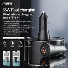 Заредете изображение във визуализатора на галерията – Remax car charger 2xusb zhitu qc+power delivery 36w rcc107 black - TopMag
