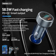 Заредете изображение във визуализатора на галерията – Remax car charger typ c power delivery 36w + usb qc 4,5a rcc215 silver - само за 23.8 лв
