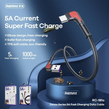 Заредете изображение във визуализатора на галерията – Remax кабел usb to typ c zenax 5a fast charging rc-181a black - TopMag
