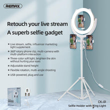 Заредете изображение във визуализатора на галерията – Remax led ring лампа stream on floor за 3 телефона ck-01 бяла - TopMag
