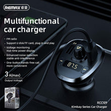 Заредете изображение във визуализатора на галерията – Remax transmiter bluetooth fm + car charger 2xusb 3a with lcd + aux + tf card rcc109 black - TopMag
