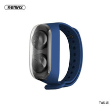 Заредете изображение във визуализатора на галерията – Remax wireless stereo earbuds tws-15 with docking station in smartband blue - TopMag
