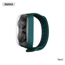 Заредете изображение във визуализатора на галерията – Remax wireless stereo earbuds tws-15 with docking station in smartband green - TopMag
