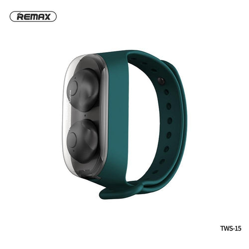 Remax wireless stereo earbuds tws-15 with docking station in smartband green - TopMag