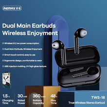 Заредете изображение във визуализатора на галерията – Remax wireless stereo earbuds tws-18 with docking station white - TopMag
