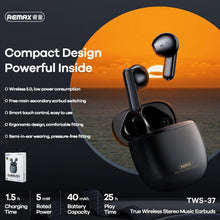 Заредете изображение във визуализатора на галерията – Remax wireless stereo earbuds tws-37 with docking station black - TopMag
