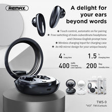 Заредете изображение във визуализатора на галерията – Remax wireless stereo earbuds tws-9 with docking station and mirror black - TopMag
