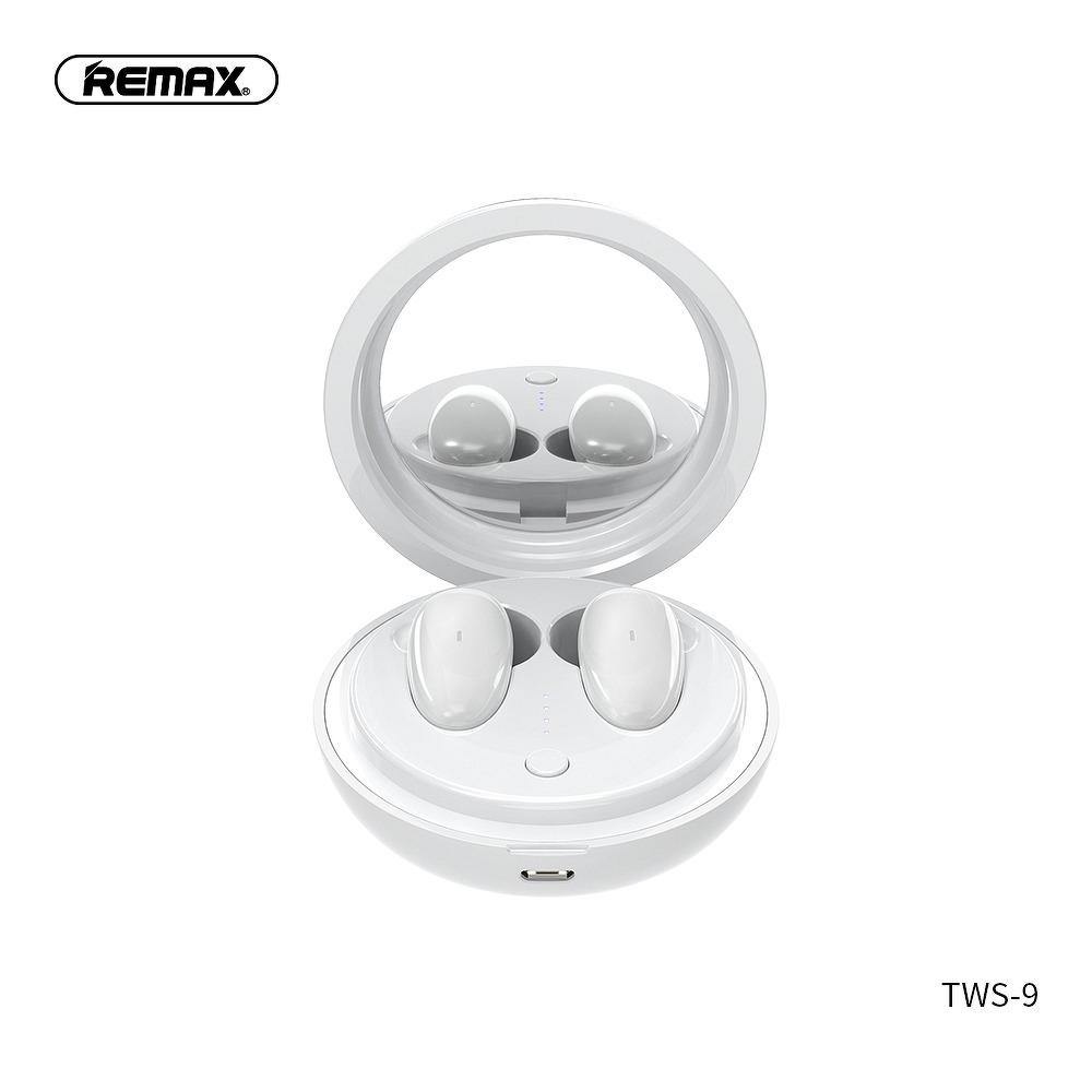 Remax wireless stereo earbuds tws-9 with docking station and mirror white - TopMag