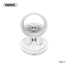 Remax wireless stereo earbuds tws-9 with docking station and mirror white