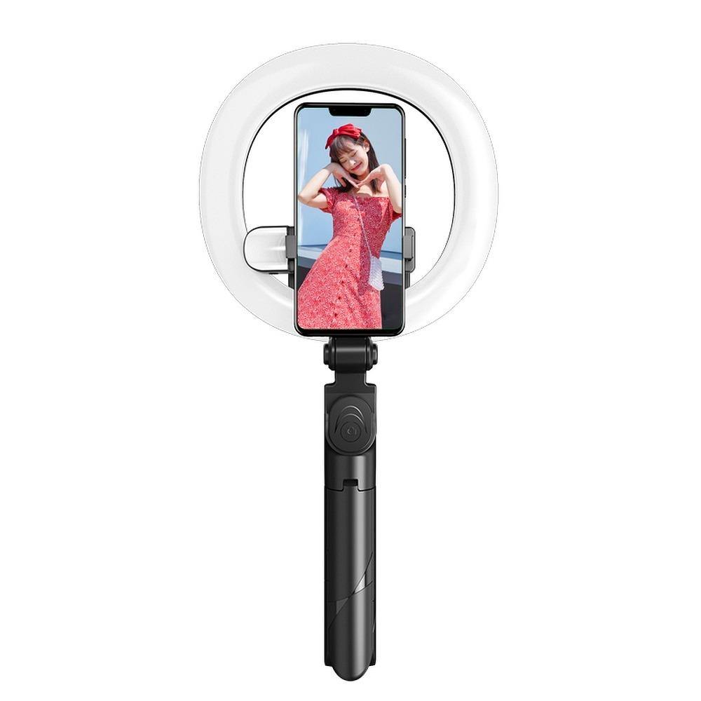 Selfie stick led ring tripod + remote control black sstr-18 - TopMag