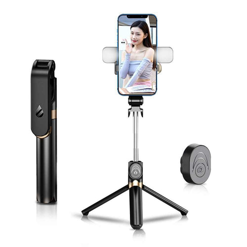 Selfie stick led ring tripod + remote control black sstr-20 - TopMag
