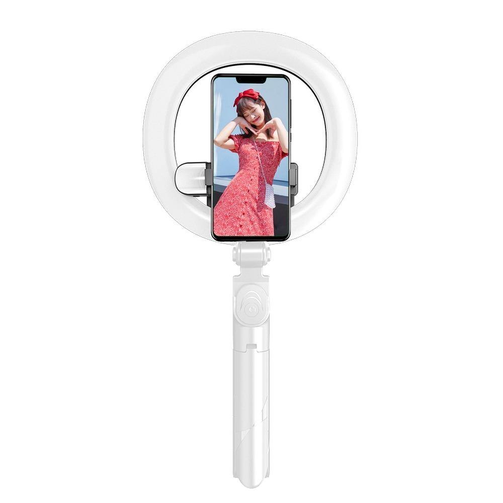 Selfie stick led ring tripod + remote control white sstr-18 - TopMag