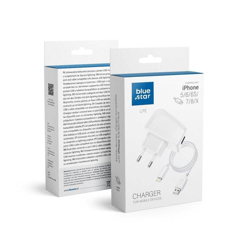 Travel charger for iPhone 5/6/6s/7/8/x blue star lite white - TopMag