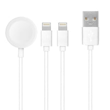 Заредете изображение във визуализатора на галерията – Usb кабел 3в1 за iphone lightning 8-pin + lightning 8-pin + apple watch 3w 1a c3163 бял - TopMag
