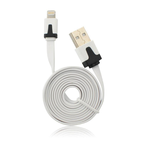Usb плосък кабел 2m - iPhone 5/5c/5s/6/6 plus/ipad mini - бял - 2m - само за 6.99 лв